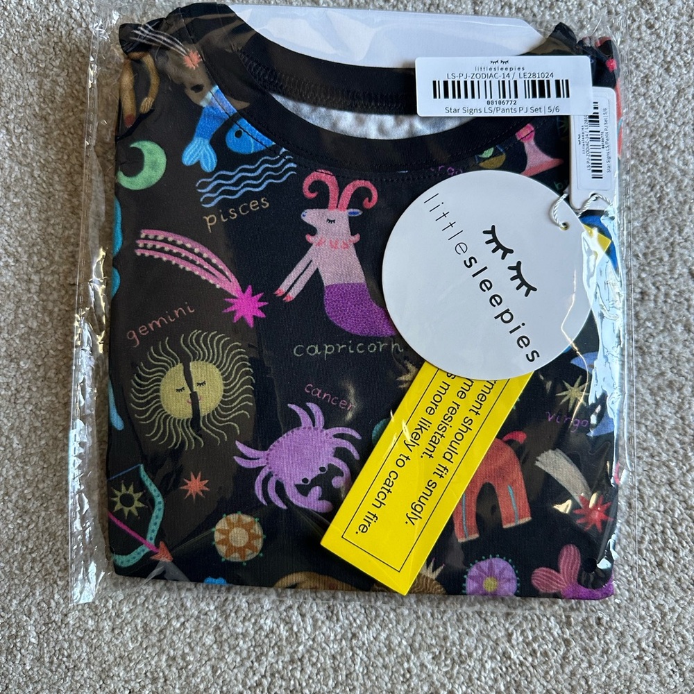 Little Sleepies Star Signs Two-Piece Long Sleeve Pajama Set, Size 5/6- NIB